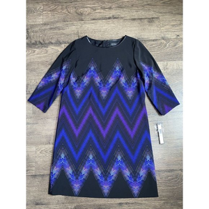 NWT Womens Tahari ASL Black Purple Shift Dress 3/4 Sleeve Size 10 MSRP $138